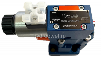 DBW10B2-5X/315CW220-50N9K4 - Предохранительный клапан Ду10 с давлением настройки до 315 бар, управление - X и Y - внутренние с разгрузкой B = открыт с электроуправлением W220